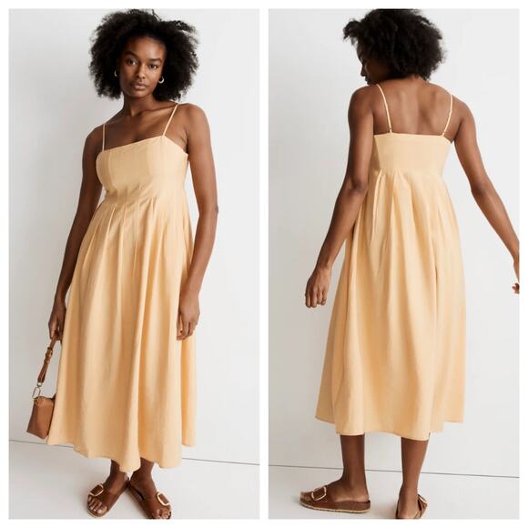 Madewell Yellow Pleated Midi Dress Women's Size 8 Style NL124 - Picture 1 of 11